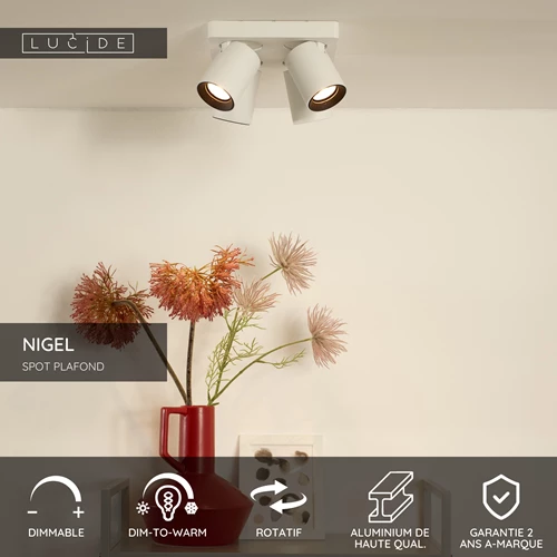 Lucide NIGEL - Spot plafond - LED Dim to warm - GU10 - 4x5W 2200K/3000K - Blanc - USP